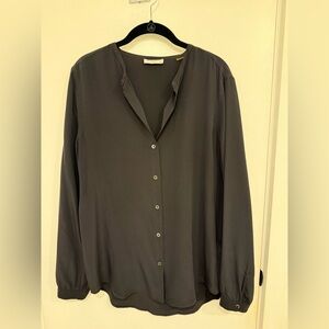 Equipment Black Silk Collarless Button Down Top (M)